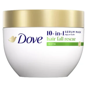 Dove 10-in-1 Hair Fall Rescue serum mask with Bio-Protein Care and Biotin strengthens hair in one minute, reducing breakage and promoting healthy hair.