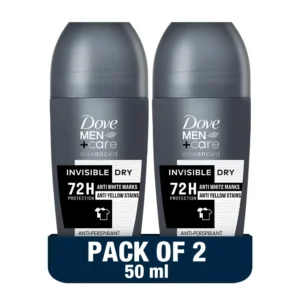 Dove Men+Care Invisible Dry roll-on deodorant provides 72-hour sweat and odor protection, prevents white marks and yellow stains, and moisturizes for comfortable underarms.