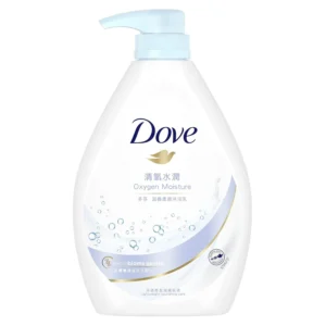 Large 1L bottle of Dove Oxygen Moisture body wash with NutriumMoisture for soft, smooth, and hydrated skin, suitable for daily family use.