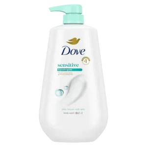 This creamy, hypoallergenic Dove Sensitive Skin Body Wash gently cleanses and nourishes, leaving skin feeling soft, hydrated, and healthy-looking for 24 hours.