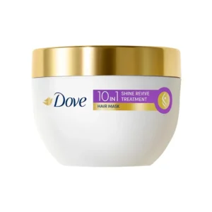 Dove Shine Revive hair mask, infused with Vitamins B6, C & E, for visibly vibrant shine that lasts up to 72 hours, and provides 10 transformative benefits for healthier, silkier hair.