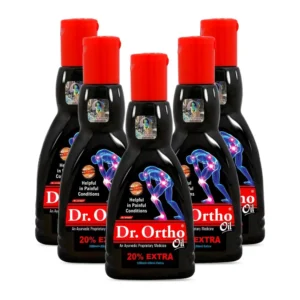 Five bottles of Dr. Ortho pain relief oil, each containing 120ml, providing a natural solution for joint and muscle pain.