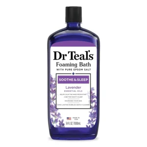 Dr Teal's Soothe & Sleep Foaming Bath with Lavender and Epsom Salt transforms bath time into a relaxing spa experience for sore muscles and better sleep.