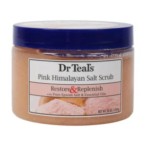 Dr. Teal's pink Himalayan salt body scrub gently exfoliates skin with pure Epsom salt and is enriched with bergamot and sweet orange essential oils.