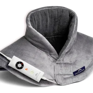 The Dreamland heat pad in beige provides fast heat and relaxation with its adjustable temperature, auto shut-off, and machine-washable design.
