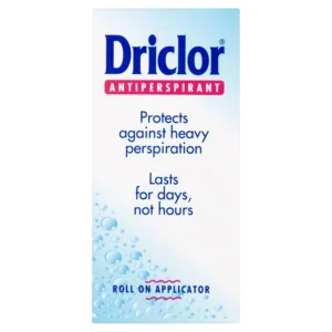 Driclor Antiperspirant Roll On applicator protects against heavy perspiration and lasts for days, offering clinically proven antiperspirant protection.