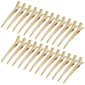 This pack of 24 gold duck bill clips are made of rustproof metal and great for hair styling, coloring, and creating curls.