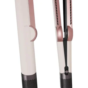 The Dyson Airstrait flat hair straightener in ceramic pink and rose gold is battery powered and includes a 1 Year Seller Warranty.