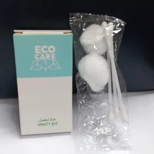 This image shows a case of ECO CARE hotel amenity vanity sets, individually wrapped in eco-friendly paper boxes, offering a sustainable and hygienic solution for guest toiletries.