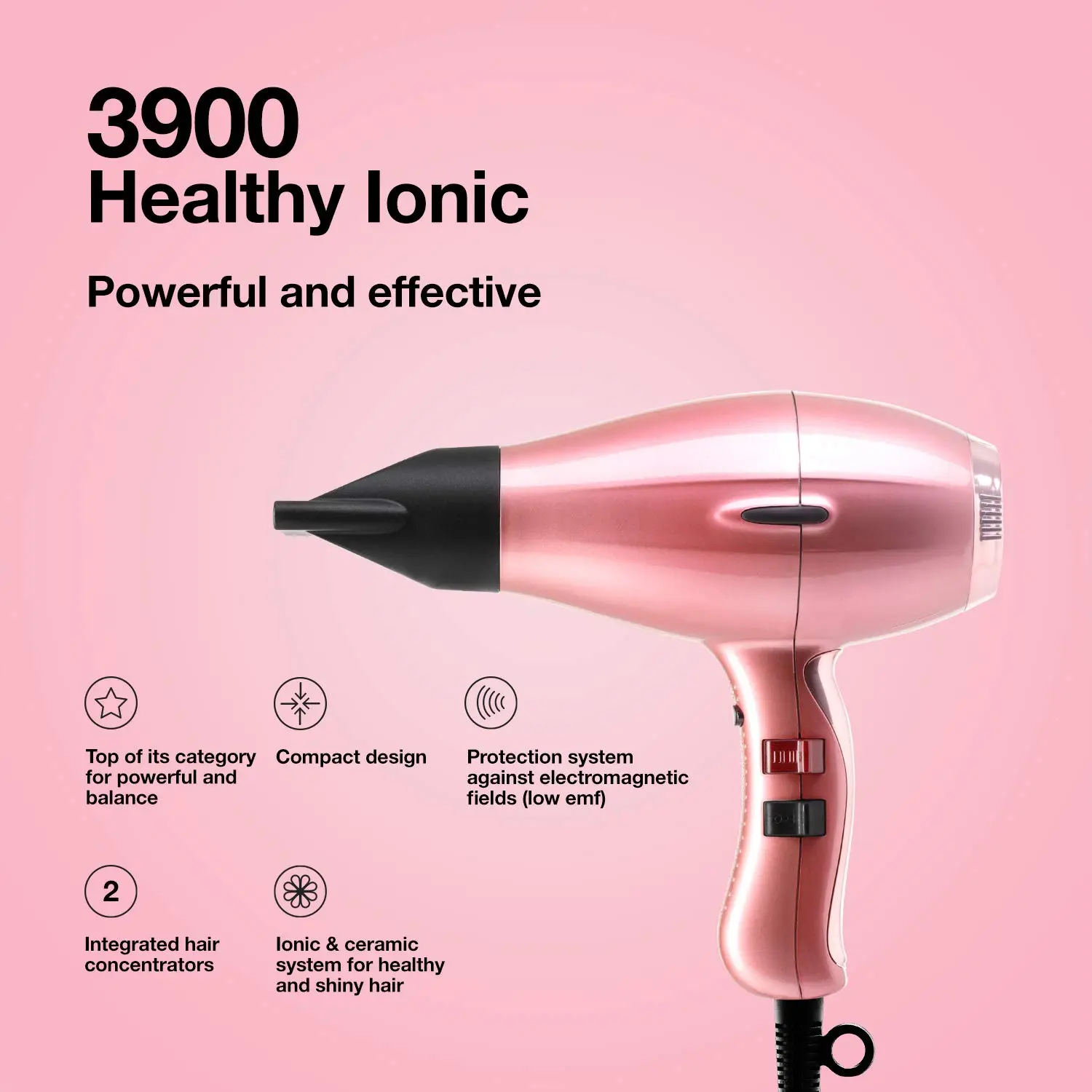 The Elchim 3900 Venetian Rose Gold ionic hair dryer delivers powerful, ergonomic styling while hydrating hair for a shiny, healthy finish.