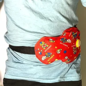Electric hot water bag with waist belt for body pain relief and massage.