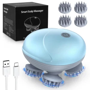 This electric pet massager helps relieve muscle tension in cats and dogs with its four rotating massage heads and three adjustable modes, promoting relaxation and bonding.
