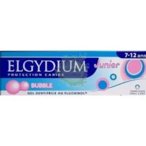 Elgydium bubble gum flavored toothpaste with 1000 ppm fluoride protects the permanent teeth of children aged 7 to 12.