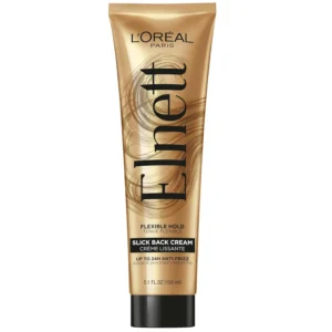 L'Oreal Paris Elnett Slick Back Styling Cream provides flexible hold, frizz control, and polished shine for creating sleek hairstyles.