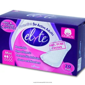 These Elyte mini incontinence pads are made with a super soft, 100% natural cotton lining and provide discreet, absorbent protection against leaks, while reducing the risk of skin irritation.