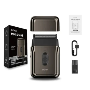 The ENCHEN mini foil shaver is a compact, portable electric shaver for men, featuring a pop-up trimmer for detail work and providing a close and clean shave on the go.