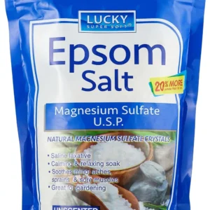 Lucky Super Soft Epsom Salt, a saline laxative, offers a calming and relaxing soak that soothes minor aches, sprains, and sore muscles.