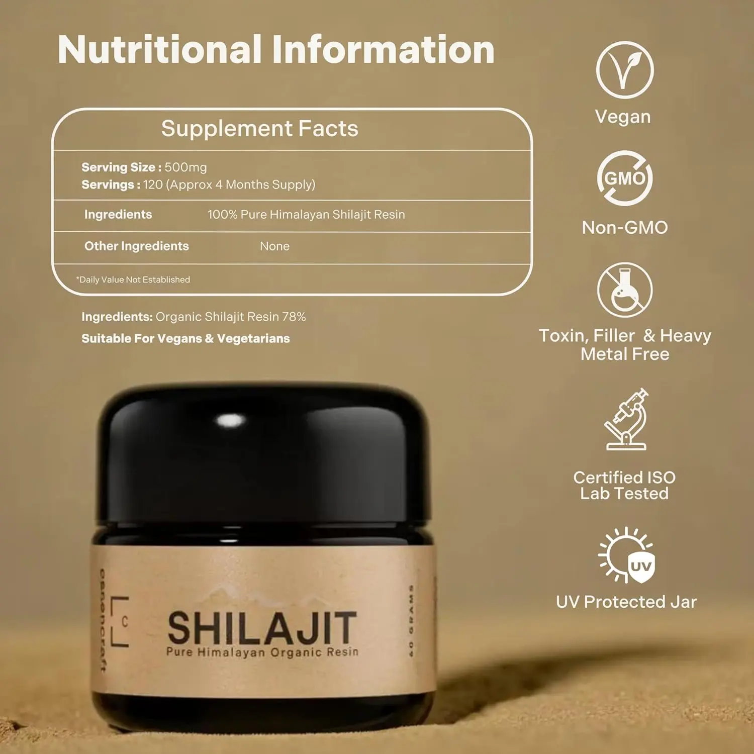 Essencraft Himalayan shilajit resin harvested at 18,000 feet, offering enhanced energy, cognitive performance, and over 85 trace minerals for daily vitality and immune support.