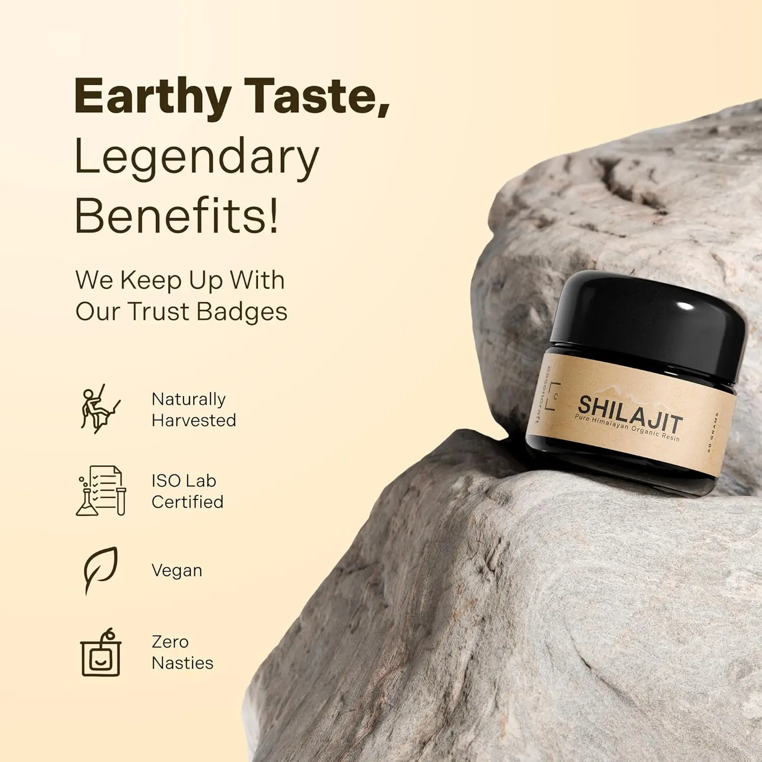 Essencraft Himalayan shilajit resin harvested at 18,000 feet, offering enhanced energy, cognitive performance, and over 85 trace minerals for daily vitality and immune support.