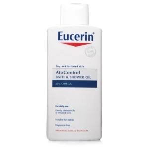 Eucerin AtoControl Bath & Shower Oil gently cleanses and soothes dry, itchy, atopic skin with Omega-3 and Omega-6 oils.