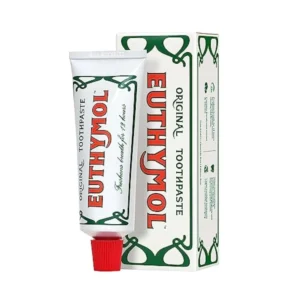 Tube of Euthymol Original Toothpaste 75ml that helps to mask smoke and pet odors, promoting restful sleep.