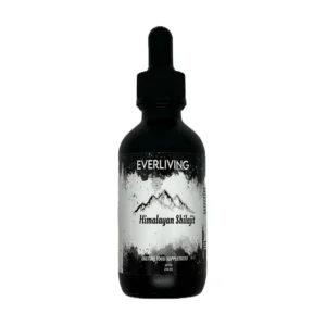 Bottle of EverLiving Shilajit liquid drops, a 60-serving supplement.