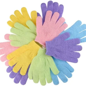 This set of 12 pairs of exfoliating gloves in five vibrant colors provides a gentle yet effective way to scrub away dead skin cells, leaving skin feeling smooth and refreshed.