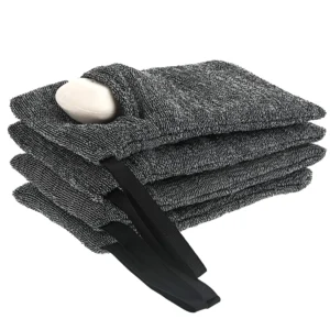 A four-pack of nylon mesh soap saver bags in different colors, designed for exfoliating and creating a rich lather with bar soap in the bath or shower, displayed against a white background.