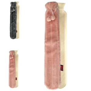 Lilac extra long hot water bottle with a soft faux fur cover to keep you cozy all night.