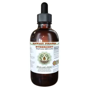 A bottle of Hawaii Pharm Eyebright Alcohol-FREE liquid extract, a natural herbal supplement made with organic Euphrasia officinalis, showcasing its pure, glycerin-based formula.