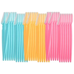 This set contains 39 eyebrow razors for shaping and removing unwanted facial hair, featuring stainless steel blades, safety nets, and curved handles for easy and pain-free use by both women and men.