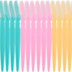 This set of 18 eyebrow razors in blue, pink, and yellow provides a safe and effective way to remove facial hair, shape eyebrows, exfoliate skin, and perform dermaplaning at home.