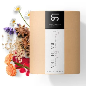 Feminine balance bath tea with calming lavender, chamomile, rose, and magnesium flakes for muscle relief and skin soothing.