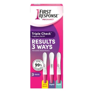 Three FIRST RESPONSE Triple Check pregnancy tests designed to provide accurate results with a premium finish and easy to maintain design.