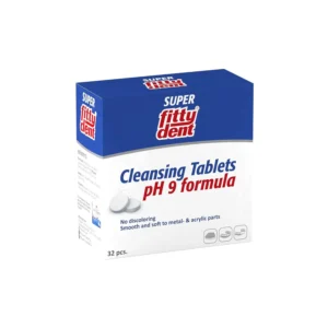 Fitty Dent super cleansing tablets provide anti-plaque formula for clean dentures and orthodontic braces without discoloring.