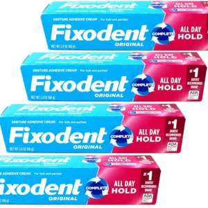 Four individually wrapped boxes of Fixodent denture adhesive provide a strong, all-day hold for complete comfort, just like natural teeth.