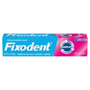 A tube of Fixodent Original denture adhesive cream in a 2.4 oz big size.