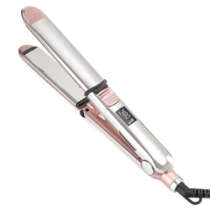 This pink titanium flat iron hair straightener heats up quickly and safely styles all hairstyles, making it a great gift for women.