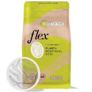 Flex Plant Plus disposable period discs are made with plant-based polymers for up to 12 hours of leak protection and comfortable, worry-free period care.