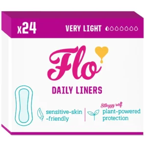 These Flo organic bamboo panty liners are individually wrapped, biodegradable, plastic-free, vegan, and made for sensitive skin.