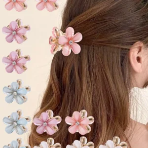 This image displays 12 colorful dainty floral hair clips made of metal and crystal, perfect for adding a touch of flower decoration to your hair.