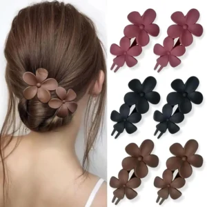 A set of six matte flower hair clips in various colors, featuring a French barrette style, perfect for creating elegant and stylish hairstyles for women and girls.