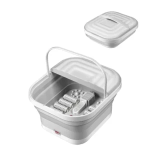 Enjoy a relaxing home spa experience with the AMINAC collapsible foot spa bath featuring heat, massage rollers, acupressure points, and red light therapy.