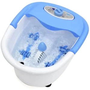 Enjoy a relaxing foot massage at home with this heated foot spa, featuring shiatsu massage rollers and soothing bubbles for pain relief and stress reduction.