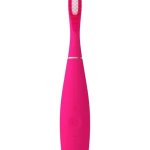 A fuchsia FOREO ISSA 3 sonic toothbrush provides a complete, ultra-hygienic oral care experience with its unique hybrid brush head and long-lasting battery.