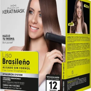 Get long-lasting, smooth, and frizz-free hair for up to 12 weeks with this formol-free keratin hair straightening kit that contains a deep cleansing shampoo, straightening treatment, repairing shampoo, conditioner, brush and gloves for easy at-home application.