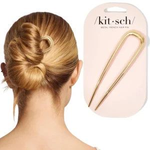 This elegant gold French hair pin is a durable metal hair fork designed to create secure updos, chignons, buns, and twist hairstyles for women with all hair types.