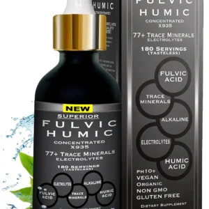 Liquid fulvic and humic acid trace mineral drops with electrolytes to support gut health and provide an energy boost.