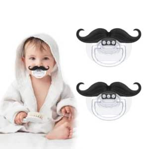 This funny mustache baby pacifier is made from safe, BPA-free silicone and supports natural oral development for infants 0-18 months.