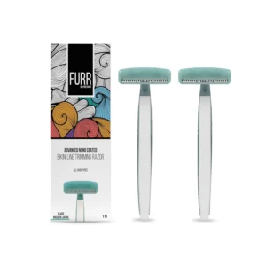 Furr bikini razor designed for women offers painless hair removal and prevents cuts and bumps, featuring an anti-slip grip and protective sleeve for safe and precise shaving.